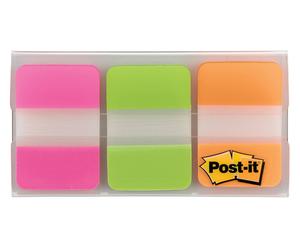 3M Post-it Index Strong 686-PGOT, 25,4 x 38 mm, vert, orange, rose, 3 x 12 bandes adhésives dans un étui x24 morceau