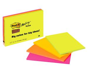 3M Post-it Super Sticky Meeting Notes 6445-4SS, 152 mm x 101 mm, vert fluo, orange fluo, ultra jaune, ultra rose, 4 blocs de 45 feuilles x24 morceau