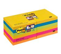3M Post-it Super Sticky Notes 654-12SS-RIO 12 blocs de 90 feuilles, Rio de Janeiero Collection, 4x ultra jaune, 2x ultra bleu, 2x ultra rose, 2x vert fluo, 2x orange fluo, 76 mm x 76 mm, certifiés PEF