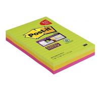 3M Post-it Super Sticky Notes Promotion 4675-SSGYF-P2+1 3 blocs de 75 feuilles à prix avantageux, vert fluo, ultra jaune, -rose, 101 mm x 152 mm, ligné, certifié PEFC x16 morceau