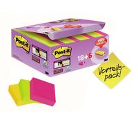 3M Post-it Super Sticky Notes Promotion 622P24SC, 24 blocs de 90 feuilles dans un carton à prix avantageux, ultra-rose, -jaune, vert fluo, 48 mm x 48 mm, non cellophané individuellement, certifié PEFC