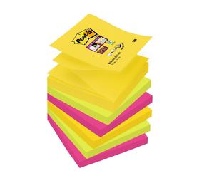 3M Post-it Super Sticky Z-Notes R3306SR, 6 blocs de 90 feuilles, Rio de Janeiro Collection : ultra jaune, -rose, vert fluo, 76 mm x 76 mm, certifié PEFC x12 morceau