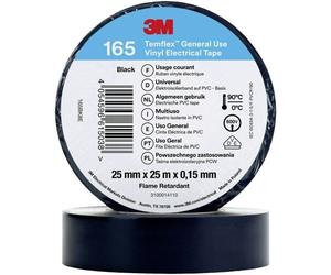 3m - Ruban D'Isolation électrique En Pvc 165bk8e - Ruban Adhésif 0,025m 25mm Noir Temflex165 Sw25x25 Deutschland 7100184820