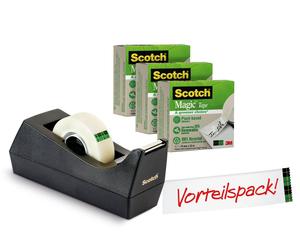 3M Scotch C38 Dérouleur de table noir + 3 rouleaux de ruban adhésif Scotch Magic A Greener Choice 19 mm x 33 m x12 morceau