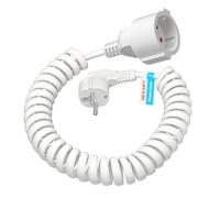 3M Spiralé Câble de Rallonge Schuko à Contact de Protection, Extensible Câble d'alimentation IP20(230V/16 A), 3 x 1,0 mm² Prolongateur avec Fiche & Pise Schuko, Blanc