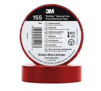 3M Temflex 155 Ruban isolant électrique en vinyle, rouge, 19 mm x 20 m, 0,13 mm x100 morceau