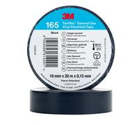 3M Temflex 165 Ruban électrique isolant en vinyle, noir, 19 mm x 20 m, 0,15 mm x100 morceau
