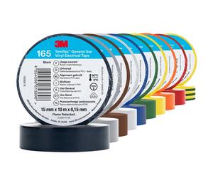 3M Temflex 165 Ruban isolant électrique en vinyle, arc-en-ciel, 1 rouleau de chaque couleur : noir, blanc, jaune, orange, rouge, vert, bleu, violet, gris, marron, 15 mm x 10 m, 0,15 mm x10 morceau