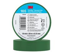 3M Temflex 165 Ruban isolant électrique en vinyle, vert, 19 mm x 20 m, 0,15 mm x100 morceau