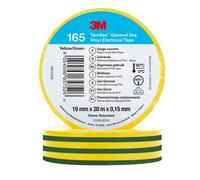3M Temflex 165 Ruban isolant électrique vinyle, vert/jaune, 19 mm x 20 m, 0,15 mm x100 morceau