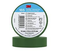 3M Temflex de ruban adhésif électrique en vinyle 165 - Vert - 15 mm x 10 m, 100 rouleaux