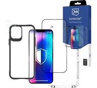 3mk Comfort Set 4in1 pour Apple iPhone 12, étui, protection d'écran en verre trempé, protection de l'appareil photo et cadre unique pour fixer le verre