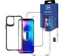 3mk Comfort Set 4in1 pour Apple iPhone 12 Pro, étui, protection d'écran en verre trempé, protection de l'appareil photo et cadre unique pour fixer le verre