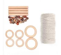 3mm 110 mètres de fil de cordon de coton macramé naturel avec perles en bois anneaux en bois bâtons en bois pour tricoter artisanat tenture murale décoration de la maison bricolage à la main