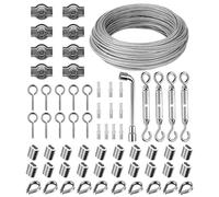 3mm 30m Corde en Acie Kit, Câble en Acier Inoxydable 304, Suspendre fil à linge avec Tendeur Crochet, Cable Acier PVC Enrobage pour Suspension Lumineuse, Plante Grimpante, Corde a Linge