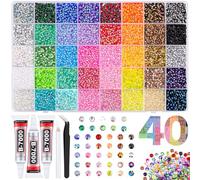 3mm Multicolor Resin Flatback Gems for Diamond Art, 40000Pcs 40 Colors Jelly Rhinestones for Bedazzling, Bedazzler Kit with 3Pcs 10ml B7000 Jewelry Glue for Crafting Book Shoes Nail Art