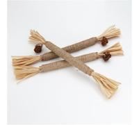 3MNSCD Jouets interactifs à mâcher à l'herbe à chat, bâtons de dentition naturels en vigne argentée, soins dentaires enveloppés de corde de jute avec pompons en raphia (3 minuscules)