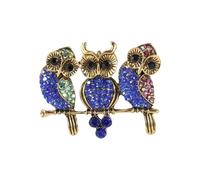 3MOG7Y1 Jolies branches d'arbre en émail avec trois chouettes pour femmes, épingles à oiseaux unisexes multicolores, accessoires de fête décontractés disponibles, M, Métal, Agate