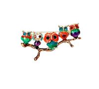3MOG7Y1 Jolies branches d'arbre en émail avec trois chouettes pour femmes, épingles à oiseaux unisexes multicolores, accessoires de fête décontractés disponibles, M, Métal, Agate