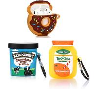 (3P) Case for Airpods 1 and Airpods 2, Silicone Protective Cover for Airpods with Cute Funny Skin Pattern with Keychain (Orange+Donuts+BenJerry)