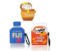 (3P) Coque pour Airpods 1 et Airpods 2, XMBYGY Housse de Protection en Silicone pour Airpods avec Motif Mignon et drôle de Peau, avec Porte-clés (Fiji+Goldfish+Hunny)