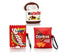 (3P) Coque pour Airpods 1 et Airpods 2, XMBYGY Housse de Protection en Silicone pour Airpods avec Motif Mignon et drôle de Peau, avec Porte-clés (Nutella+Skittles+Doritos)