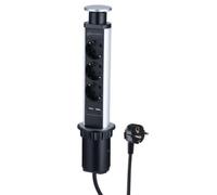 Electraline 62557 Bloc Multiprise Escamotable 3 2 USB, diamètre Standard 60mm, Prise encastrable pour Cuisine, Bureau, Noir