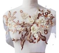 3pc 3D Embroidered Sewing On Patches For Clothing Flower Lace Patch Wedding Party Gown Bridal Dress Fabric Appliques DIY Repair(Brown)