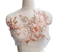 3pc 3D Embroidered Sewing On Patches For Clothing Flower Lace Patch Wedding Party Gown Bridal Dress Fabric Appliques DIY Repair(Orange)