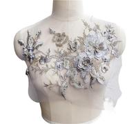 3pc 3D Embroidered Sewing On Patches For Clothing Flower Lace Patch Wedding Party Gown Bridal Dress Fabric Appliques DIY Repair(Grey)
