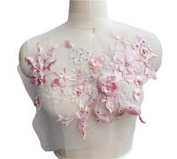 3pc 3D Embroidered Sewing On Patches For Clothing Flower Lace Patch Wedding Party Gown Bridal Dress Fabric Appliques DIY Repair(Pink)