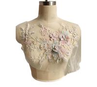 3pc 3D Embroidered Sewing On Patches For Clothing Flower Lace Patch Wedding Party Gown Bridal Dress Fabric Appliques DIY Repair(Light Green)