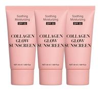 3PC Collagen Glow Sunscreen Spf 50, Broad Spectrum Face Sunscreen, Fluide Anti-UV, Korean Skincare, Un écran Solaire Hydratant, Lightweight, Non-sticky, Hydrating Formula, Forte Protection UV, 50 g