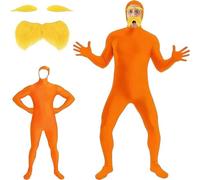 3pc Combinaison intégrale unisexe pour homme et femme - Combinaisons seconde peau- Costume Slenderman Costumes Lorax ouvert - Cosplay - Costumes d'Halloween - Combinaisons adulte avce barbe+sourcil