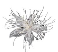 3pc Feather Pearl 3D Organza Flower Patch Twisted Wire Lace Studded Crystal Multi-layer Applique Decorative(Color 1)