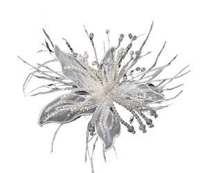 3pc Feather Pearl 3D Organza Flower Patch Twisted Wire Lace Studded Crystal Multi-layer Applique Decorative(Color 1)