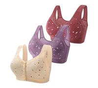 3Pc Grande Taille Soutien Gorge Femme sans Armature Push Up Larges Bretelles Soutien Gorge Ouverture Devant Imprimé Confortable Respirant,en Microfibre,pour La Vie Quotidienne.