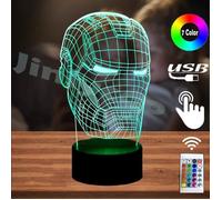 3pc Lampe de masque Iron Man Marvel Avengers,Lampe de chevet LED 3D Illusion en acrylique USB Smart Touch et