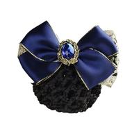 3pc Women Satin Lace Bow Hair Bun Rhinestone Net Snood Crochet Cover Pearl Clips Elegant Barrette(A)