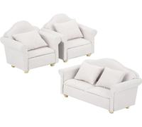 3pcs 1:12 Mini Doll House Plaid Canapé Coussin Set Accessoire Room Meubles JouetBlanc