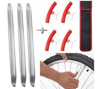 3Pcs 28cm Démonte Pneu, 4Pcs Protecteur de Roue de Jante Garde, Levier de Changement de Pneu, Protection de Jante de Montage de Pneu avec Insert de Vanne 4 Voies Sac de Rangement pour Moto Vélo