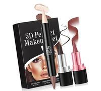 3PCS 5D Perfect Makeup Set 2 In 1 Ly À Lèvres Et Rouge À Lèvres Double End Crème Bronzer & Highlight Sticks Make Up Duals End Tred Cream Contouring Stick