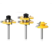 3Pcs 6mm/1/4quot;/8mm Shank Tongue &Mèche de routeur d'assemblage de Joint de rainure avec mèche de routeur d'onglet de verrouillage de 45 degrés for la fraise à bois(3Pcs 6mm Shank A)