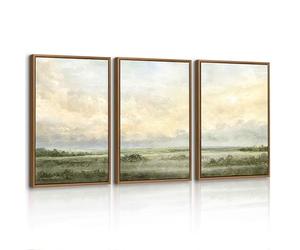 3Pcs Abstrait Brume Terre Désolée Tableau Decoration Murale Encadre Brumeux Nature Sauvage Paysage Impression Sur Toile Tranquillité Naturel Paysage Affiche Peinture Décor pour Chambre Salon 40x60cmx3