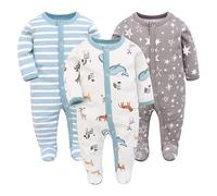 3PCS Baby Rompers Baby Pyjamas Sac de Couchage en Coton avec Pieds avec Boutons GR. 56 62 68 pour bébés Filles (Baleine + Wapiti + Rayures Vertes, 56, numérique_56)