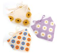 3pcs Bandana en Crochet à Motif Floral pour Femme, Doux Tricoté Foulard Style Bohème Bandeau Bandana Accessoires pour Cheveux Fins et Épais