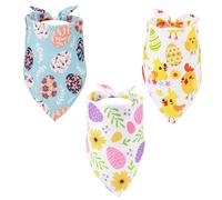 3pcs Bandana pour Chien de Pâques, 70x48 cm Joli Écharpe Triangle pour Animaux de Pâques Ouf de Pâques Fleur Poulet Coloré Bavoirs pour Chiot de Pâques pour Chiens Fête de Pâques Cadeau