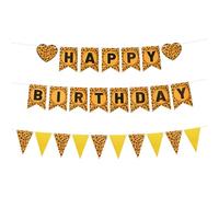 3pcs Banderoles d'Anniversaire à Motif Guépard, Banderole Léopard Joyeux Anniversaire Pré-Assemblée pour Filles Femmes Thème Safari Animaux Sauvages Jungle Décoration et Fond Photo