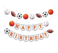 3pcs Bannière d'Anniversaire de Sport, Bannière de Joyeux Anniversaire de Sport Bannière de Sport de Basket-Ball de Baseball de Football de Rugby Décorations de Fête d'Anniversaire de Sport