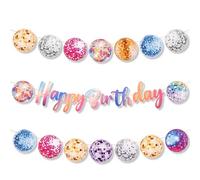 3pcs Bannière de Fête Disco Paillettes, Bannière d'Anniversaire Thème Disco Guirlande Joyeux Anniversaire Décorations Anniversaire Bannière Fête d'Anniversaire Boule Disco Garçons Filles